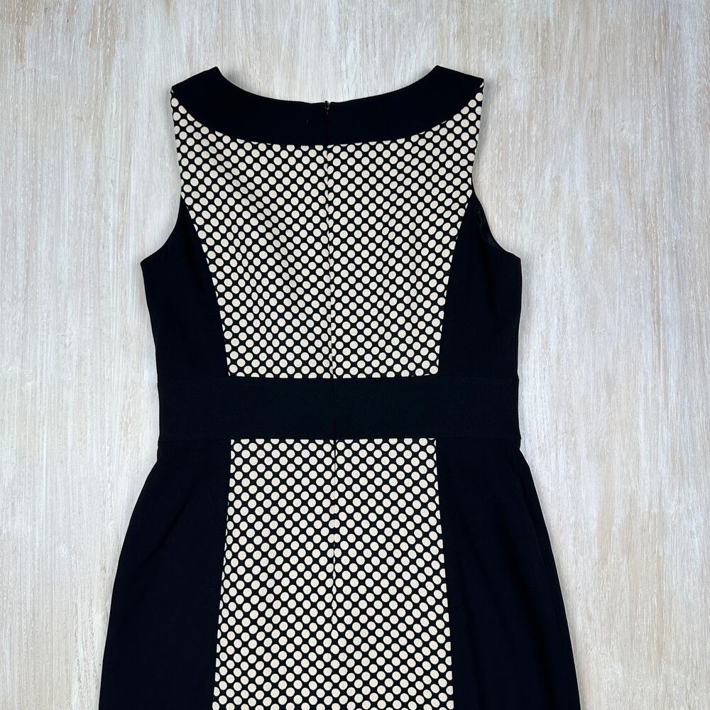 Tahari ASL Sleeveless Cream Black Lined Polkadot Career Workwear Lined Dress 6 - Picture 12 of 13